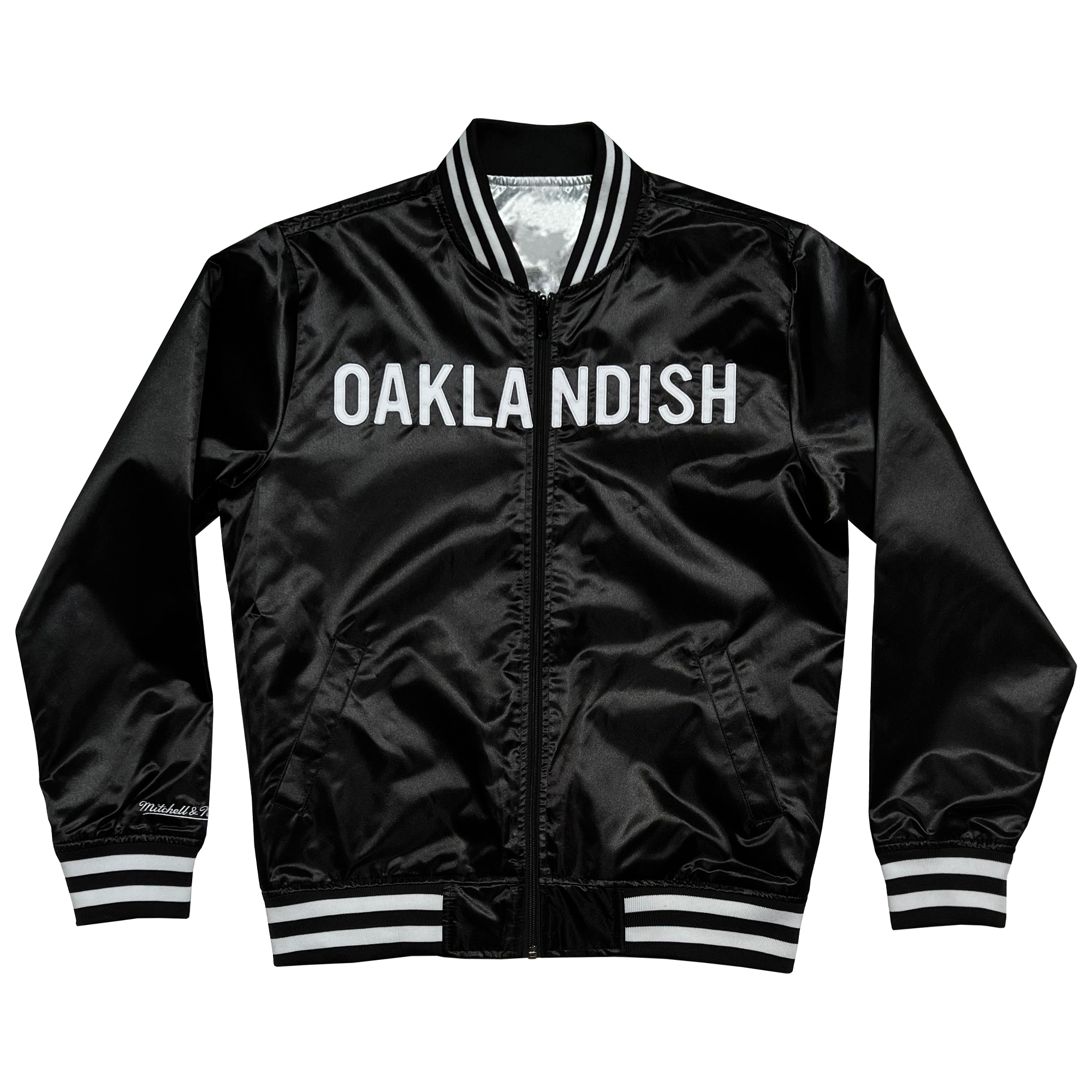 Satin Jacket - Mitchell & Ness x Oaklandish, Reversible Black Large / Black