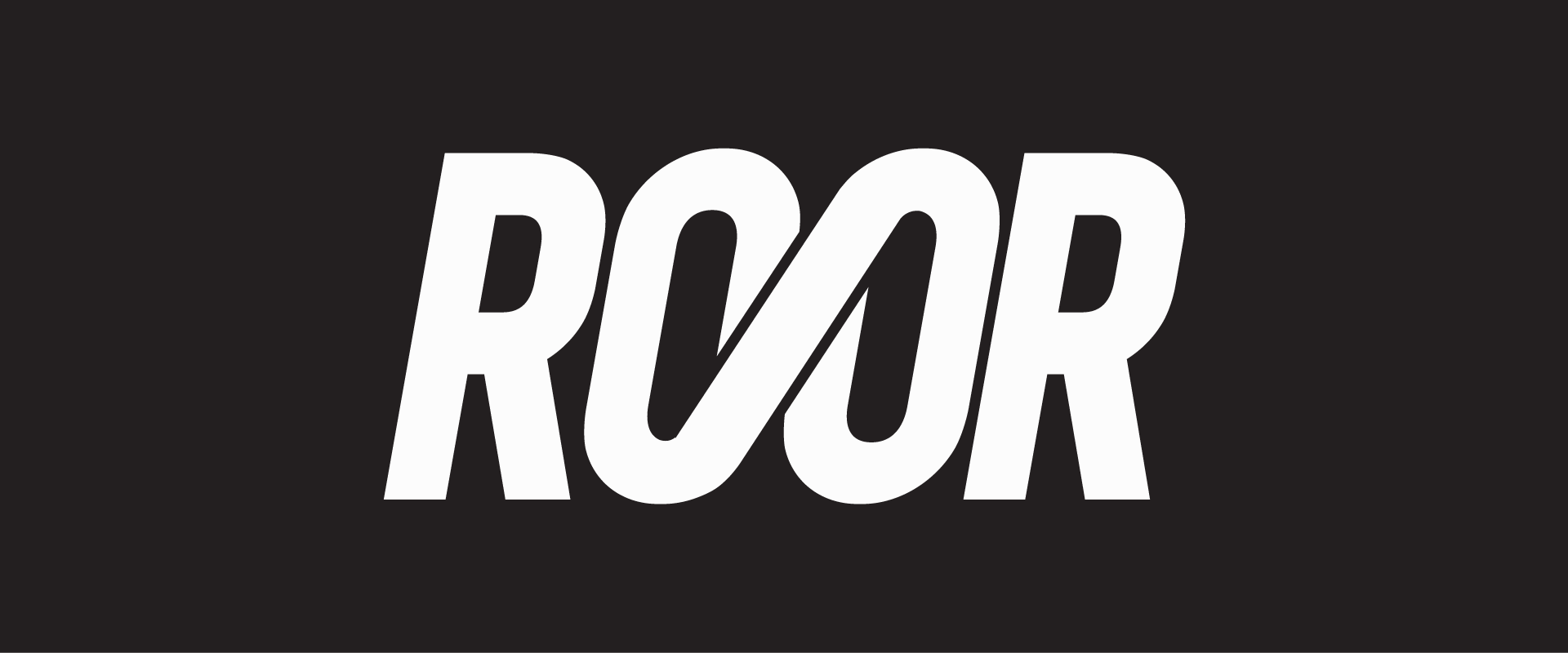 The image displays the word "ROOR" in bold white capital letters on a black background. The two "O"s are interlinked, creating an infinity symbol within the text.