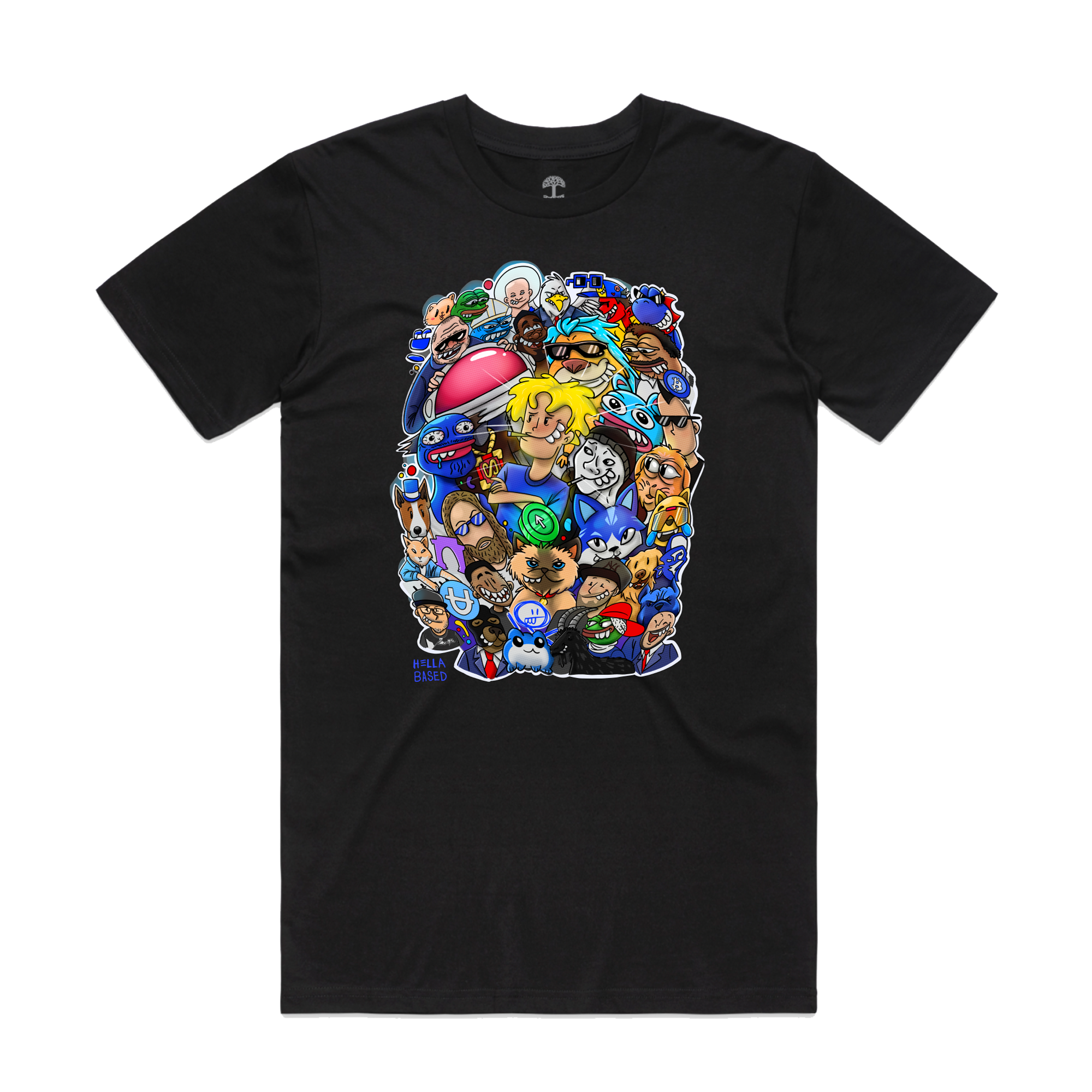 Discover the Base Fame Day Tee from Oaklandish's exclusive Hella Bays'd All-Star Weekend collection. This black T-shirt, designed by Mike Red, boasts a colorful collage of iconic video game characters, blending vibrant styles and expressions for a playful, nostalgic gaming look.