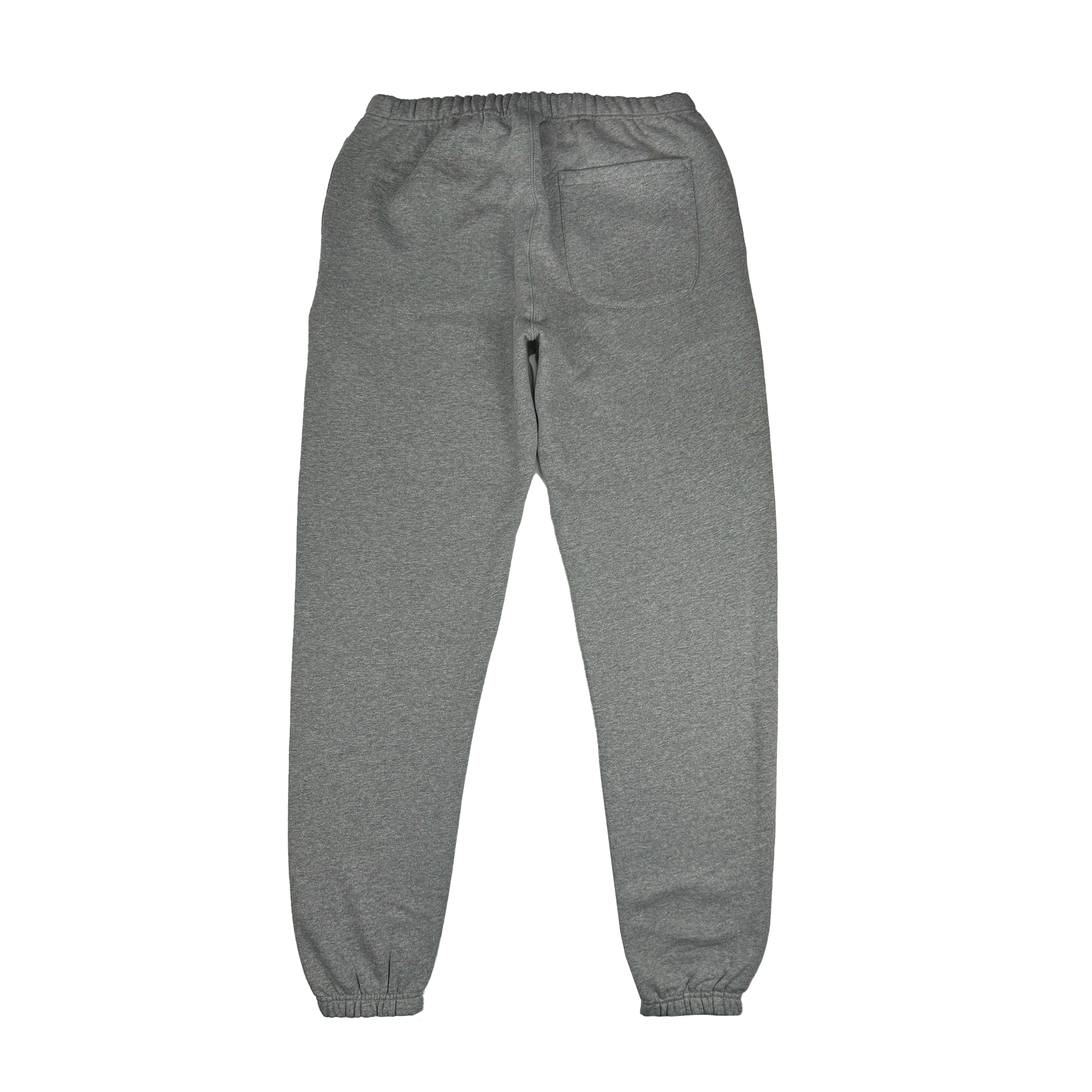 The Bandit Sweatpants by Oaklandish are displayed from the back, highlighting their elastic waistband and cuffs. A hidden zipper pocket is discreetly located on the right side for added convenience. The soft, comfortable fabric makes them perfect for casual wear or lounging, and they're presented laid flat against a plain white background.