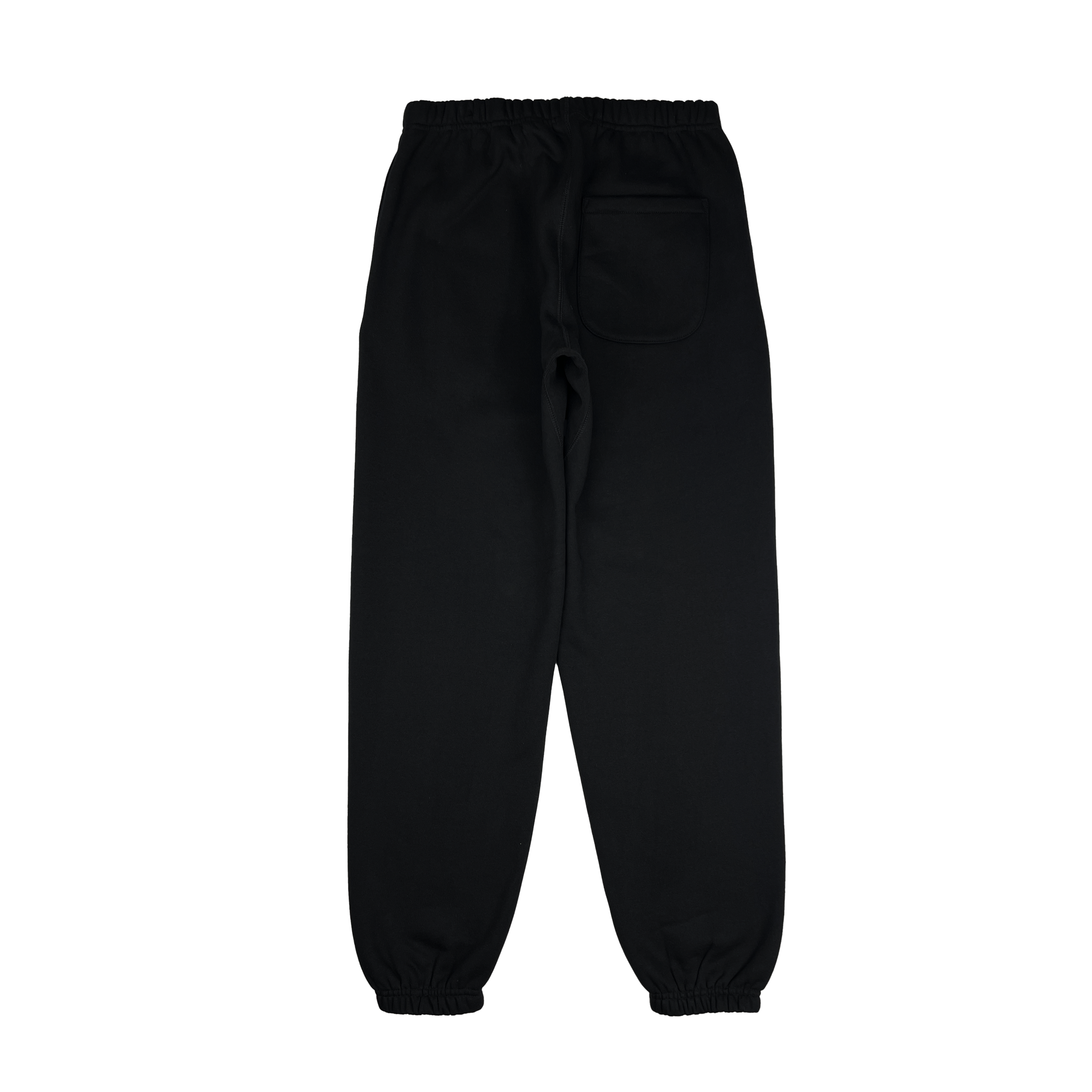 The Bless Jogger from Oaklandish is a pair of black sweatpants featuring an elastic waistband and cuffs. As part of the Oaklandish x Tupac collection, these joggers come with a single rear patch pocket on the right side. The fabric is soft and comfortable, making them ideal for casual wear while celebrating Tupac's enduring cultural impact in Oakland. Photographed laid flat on a white background.