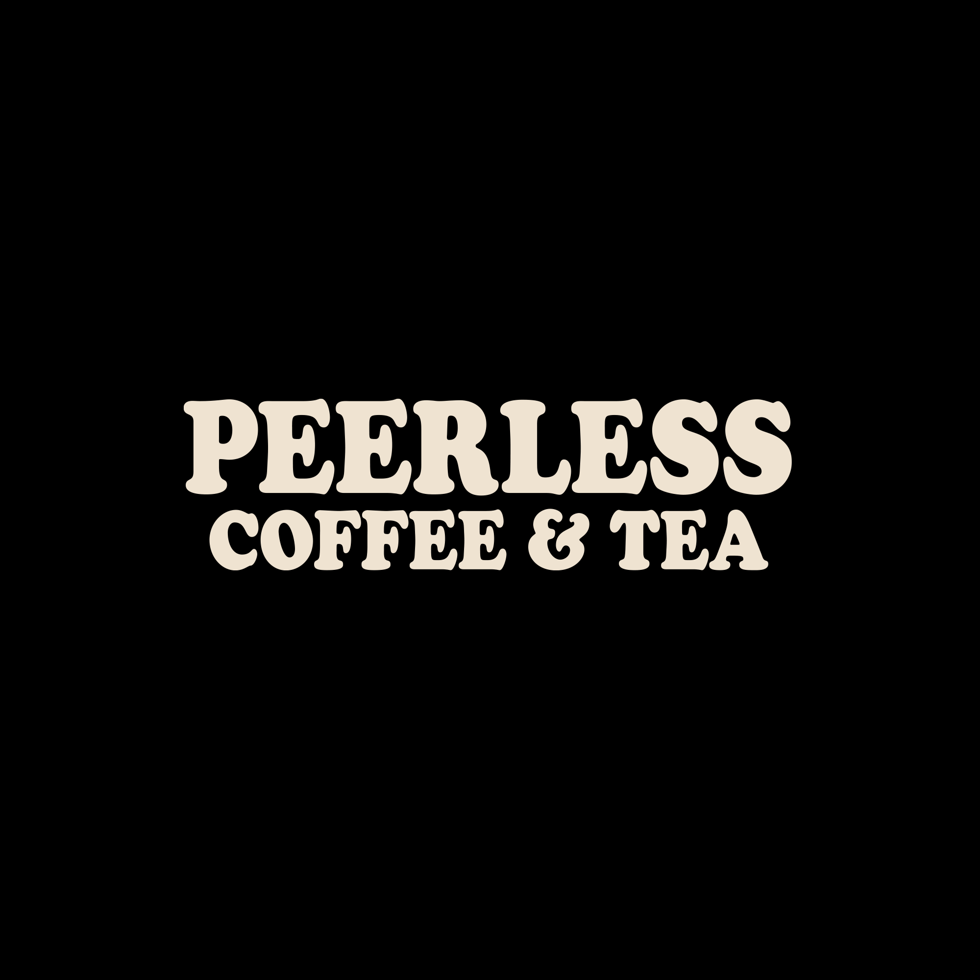 The logo features the words "Peerless Coffee & Tea" in bold, cream-colored text against a black background. The thick, rounded font gives off a classic, vintage vibe that reminds one of the Oaklandish Peerless Skyline Tee collaboration.