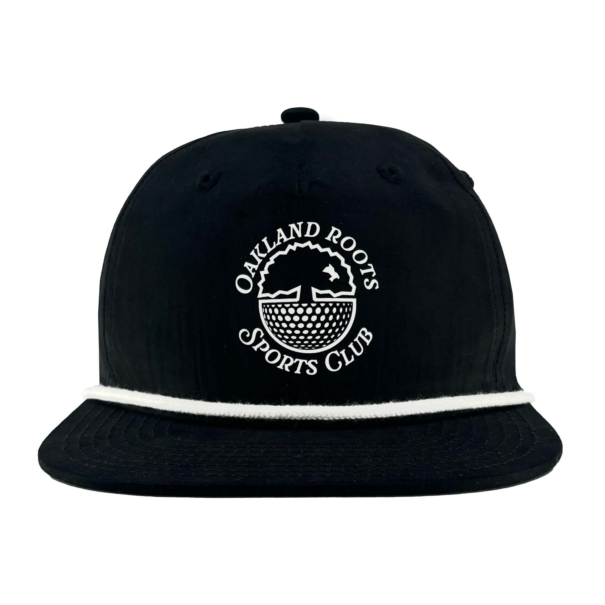 The Heritage Cap from Oakland Roots SC features the club’s logo, with an oak tree encased in a circle and "Oakland Roots" written around it. This black baseball cap includes a white band across the base of the front panel, adding a distinctive contrast to this stylish accessory.